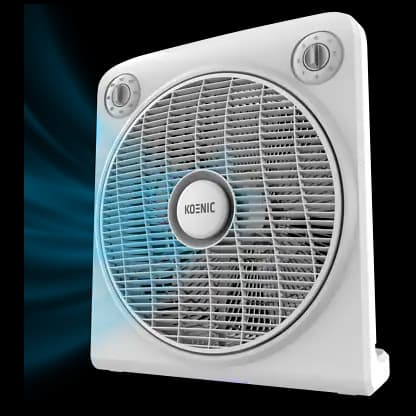 Ventilateur de table - KOENIC KTF 305026 ES Box Fan, 50 W, 12'', 5 aspas, Rejilla giratoria, Minuterie 120 min, 3 vitesses, Blanc