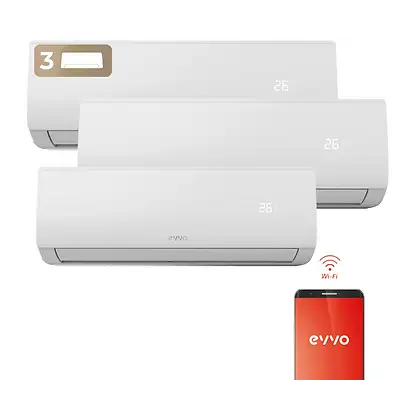 Split 3x1 - EVVO EVVO Clima Wi-Fi 3x1 30.000 BTU (9.000 + 9.000+ 12.000), 30000 fg/h, Fonction Inverter, Blanc